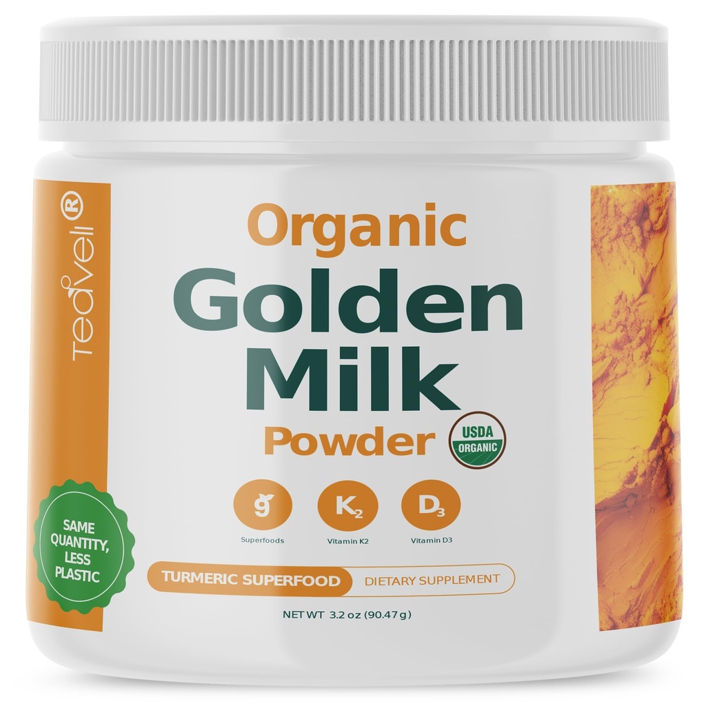 비타민 D3 및 K2, Turmeric, Ginger, Curcumin, Cinnamon, KSM66 Ashwagandha, Holy Basil & Natural Prebiotics와 유기 골든 밀크 분말 - 맛있은 불안정한 심황 티 라테 - 30 서빙