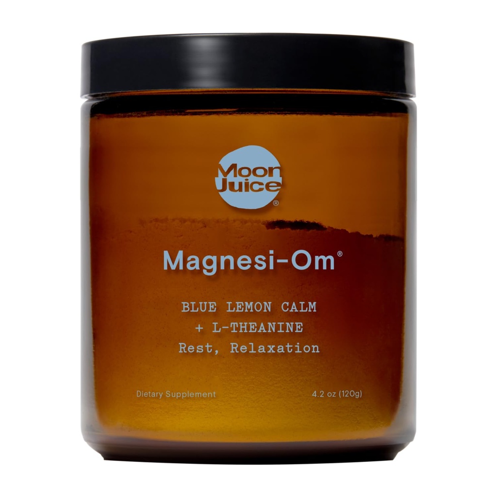 Moon Juice Magnesi-Om 마그네슘 분말 보충 - 슬레이트 마그네슘 복합 단지 + L-Theanine 혼합 휴식, Relaxation & Regularity - Vegan, Non-GMO & No Sugar, Blue Lemon, 3.7 oz, 30 Sevings