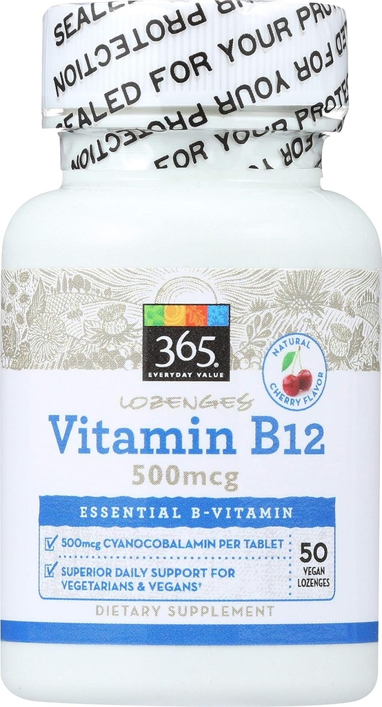전체적인 음식 시장에 의하여 365, 비타민 B12 500mcg Lozenges, 체리 풍미, 50 ct