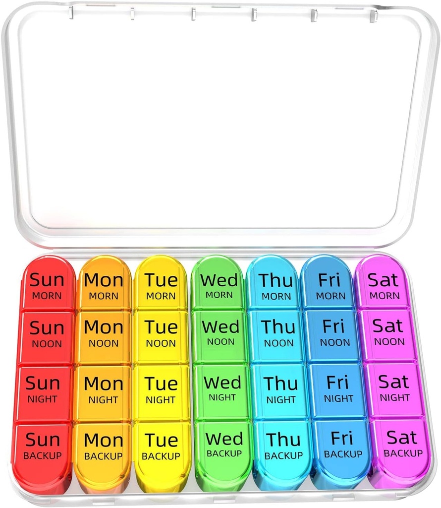 Odaro Weekly Pill 주최자 4 시간 일, 매일 알약 상자 7 일, 의학, 비타민 및 보충교재를 붙드는 28 격실을 가진 큰 여행 알약 상자 - 백색 케이스