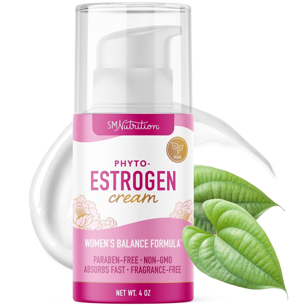 여성을위한 Phyto 에스트로겐 크림 Wild Yam | 플랜트 기반 핫 플래시, Menopause & Menstrual Cycle Support | Black Cohosh, Dong Quai, Red Clover | 96 Topical 서빙 | 4oz Pump | Vegan, Paraben-Free