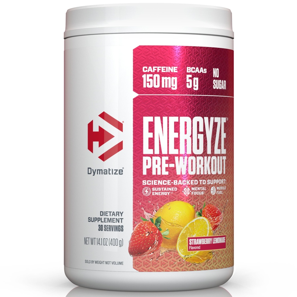Dymatize Energyze 전 운동 분말 남자와 여자, 딸기 Lemonade, 150mg 카페인, 5g BCAA, L-Theanine, L-Tyrosine, L-Citrulline, 설탕 (30 봉사)의 성능 혼합