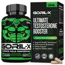 남성용 GORIL-X 테스토스테론 부스터 - 운동 테스토스테론 보충교재 - 증가 크기, 힘 & 에너지 - 1000mg 남성 강화 Horny Goat Weed - Maca 뿌리, Tongkat Ali & Tribulus Terrestris 60 모자