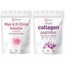 마이크로 성분 다 교원질 단백질 분말 2lbs & Myo & D-Chiro Inositol 분말 뭉치 2 팩 | 잔디 먹이는 교원질 펩티드 | 여자를 위한 Inositol 보충교재