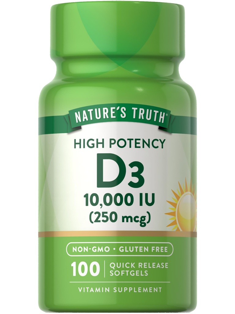 자연의 진실 D3 비타민 10,000 IU Softgels 보충교재 | 100개의 조사 | 높은 힘 공식 | Non-GMO와 글루텐 무료