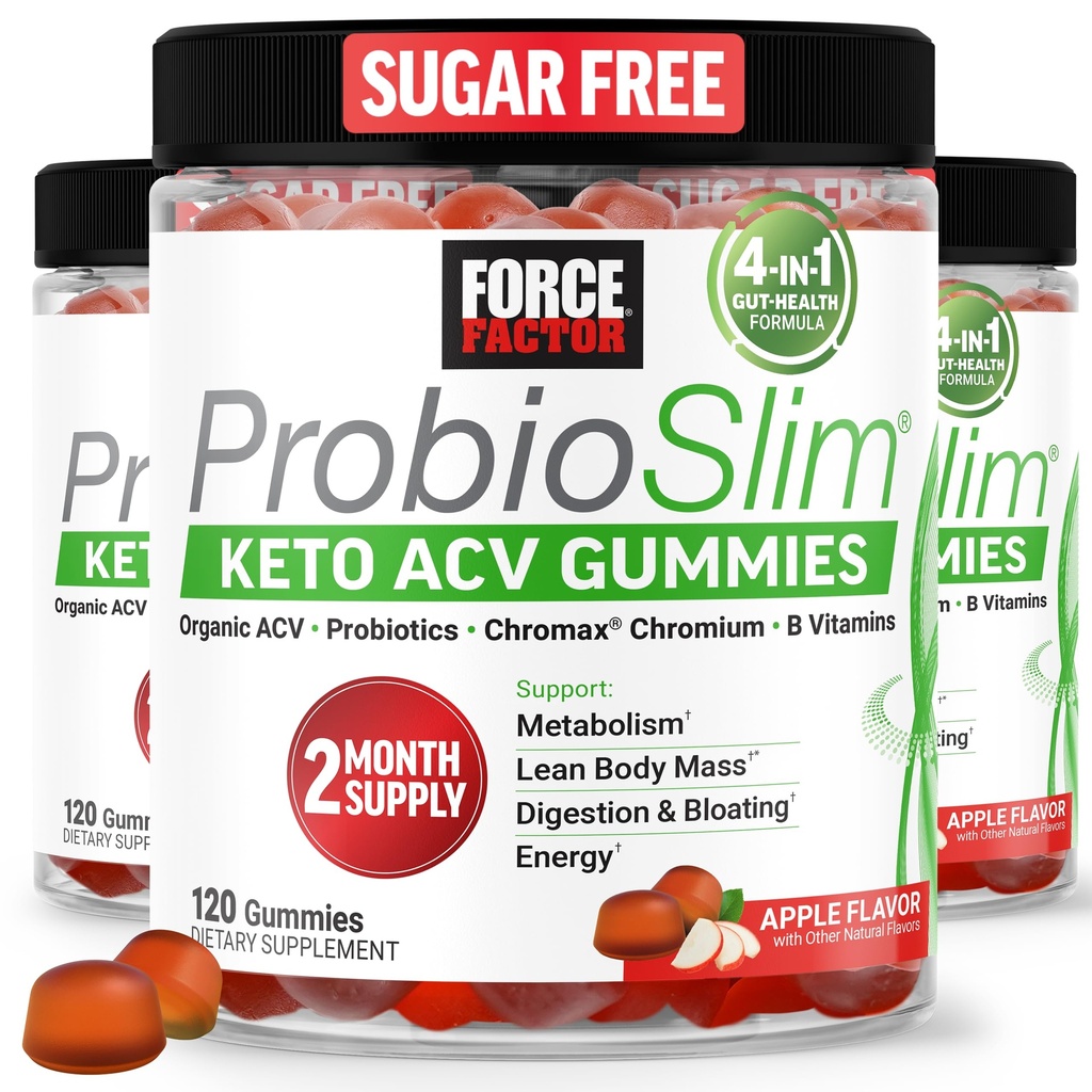 Force Factor ProbioSlim Keto ACV Gummies, LactoSpore Probiotics & Prebiotics와 유기 Apple Cider Vinegar Gummies Digestion, Metabolism, & Immune Health, 1 Net Carb, Apple 풍미, 360ct를 지원하는 데 도움이됩니다.