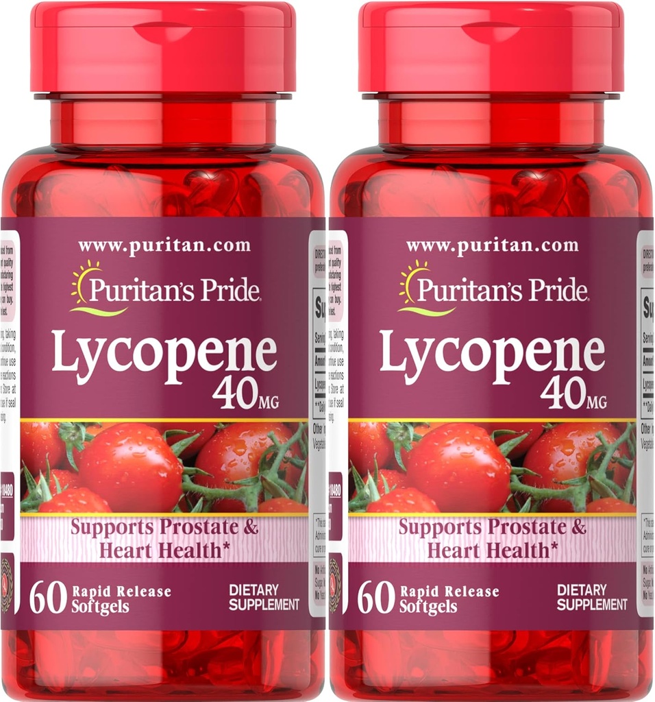 Puritan의 Pride Premium Lycopene 40mg, Prostate, Antioxidant, Heart Health 및 전반적인 건강 지원, 2 개월 공급, 60 Rapid Release Softgels, 2 팩에 대한 규정식 보충