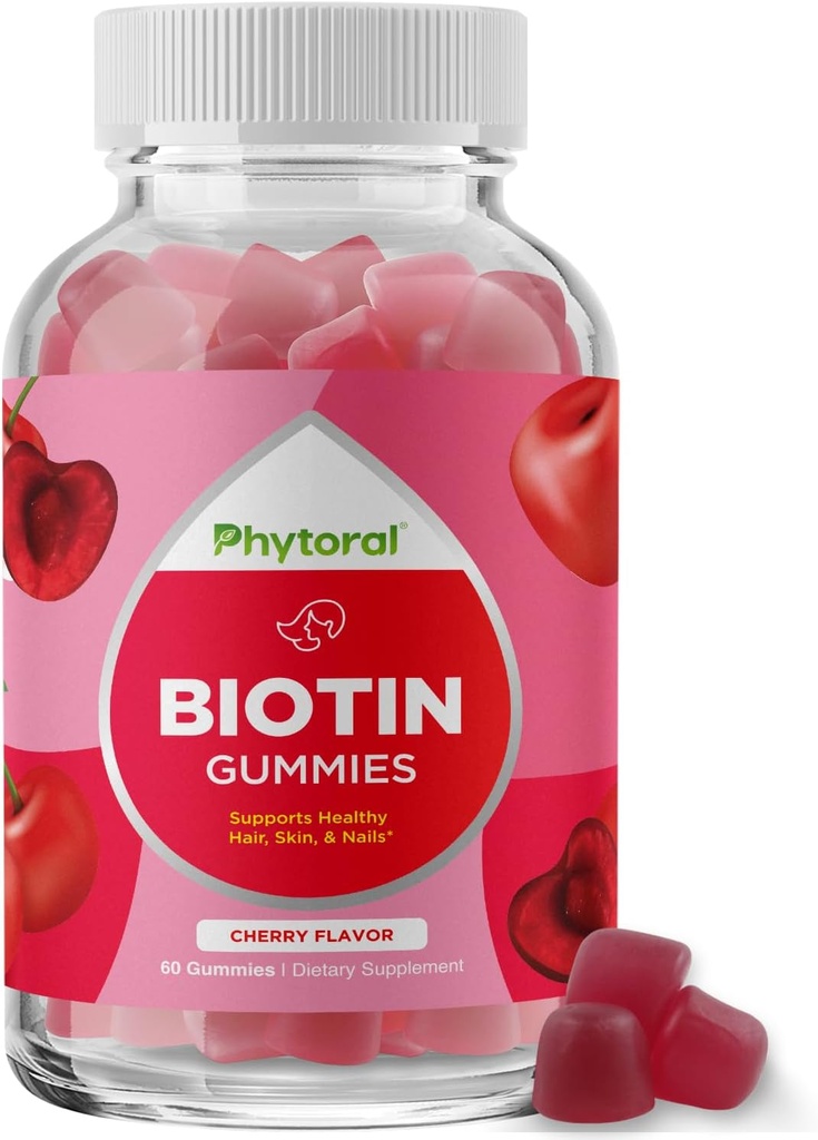머리와 못 성장을 위한 Phytoral Biotin Gummies - 머리 배려 젊음 피부 관리 및 못을 위한 Biotin Gummies - 봉사 피부 못 당 5000mcg 비타민 성인 아름다움