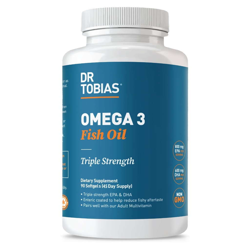 Tobias Omega 3 물고기 기름, 봉사 당 800mg EPA 600mg DHA를 가진 2000mg 세겹 힘, 물고기 기름 Omega 3는 심장, 뇌 & 면역 지원, 90 Softgels, 45의 서빙을 위한 보충 교재를 보충합니다