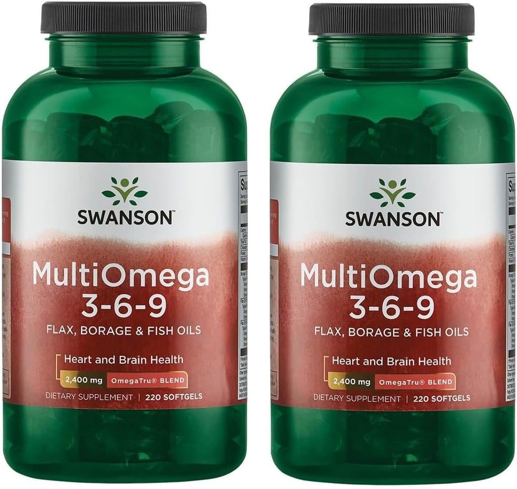 Swanson MultiOmega 3-6-9 - 비 GMO Flax, Borage & Fish Oil Capsules - 심혈관 건강 및 두뇌 건강 지원 필수 지방산 - (220 Softgels, 2400mg 서빙) 2 병