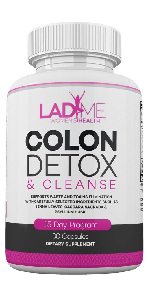 Pure Colon Cleanse & Detox 15 Day Program - Psyllium Husk, Cascara Sagrada & Senna Leaves와 초본 Laxative 변비 완화 - Ladyme의 특별한 여성 Intestinal Cleanser - 30 캡슐