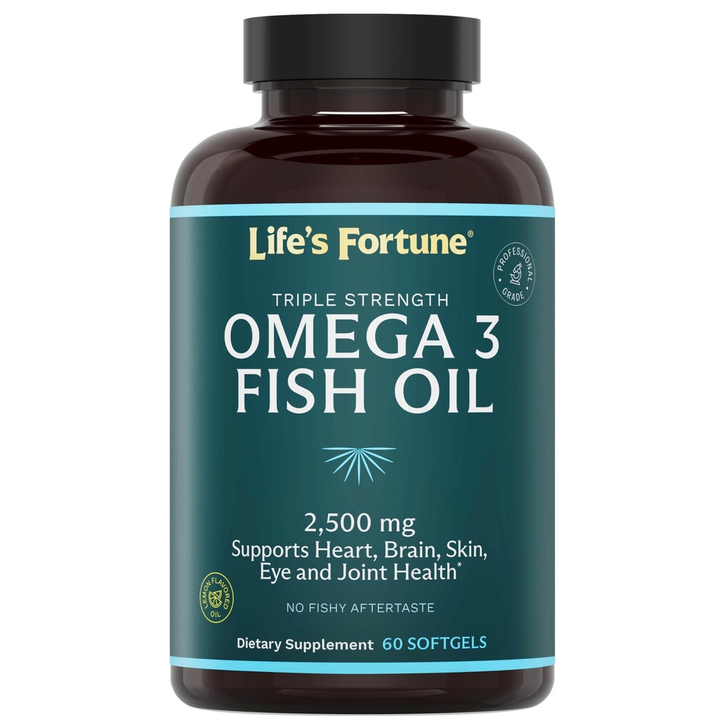 생명의 포춘 물고기 기름 오메가 3 농축 보충교재 2500 mg, 60 Softgels, 높은 힘, EPA & DHA 지방산 - 심장, 뇌, 피부, 합동 - 비 GMO