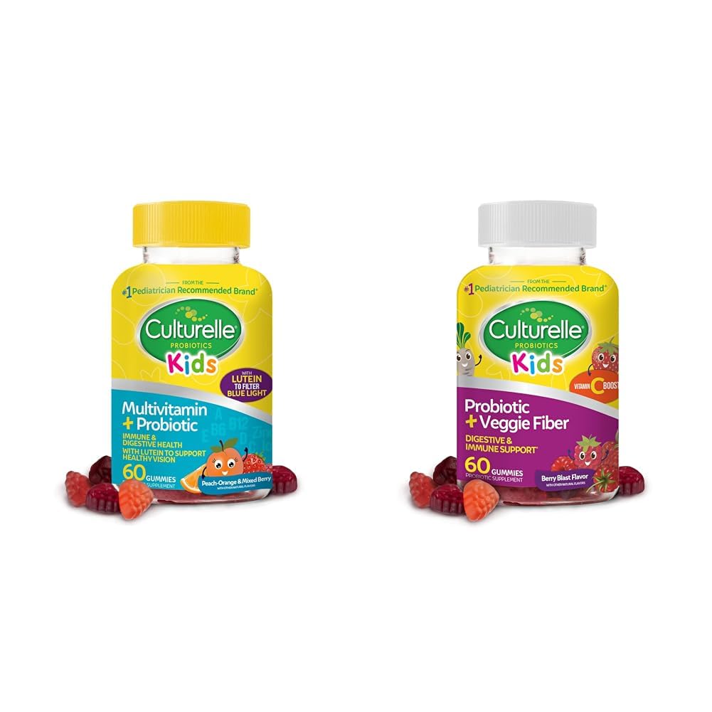 연령 2 +에 대 한 문화 어린이 프로 바이오 틱 Gummies - 복숭아 오렌지 & 혼합 Berry 맛 & 아이에 대 한 매일 프로 바이오 틱 + Veggie 섬유 Gummies (나이 3+) - 60 카운트 - 소화
