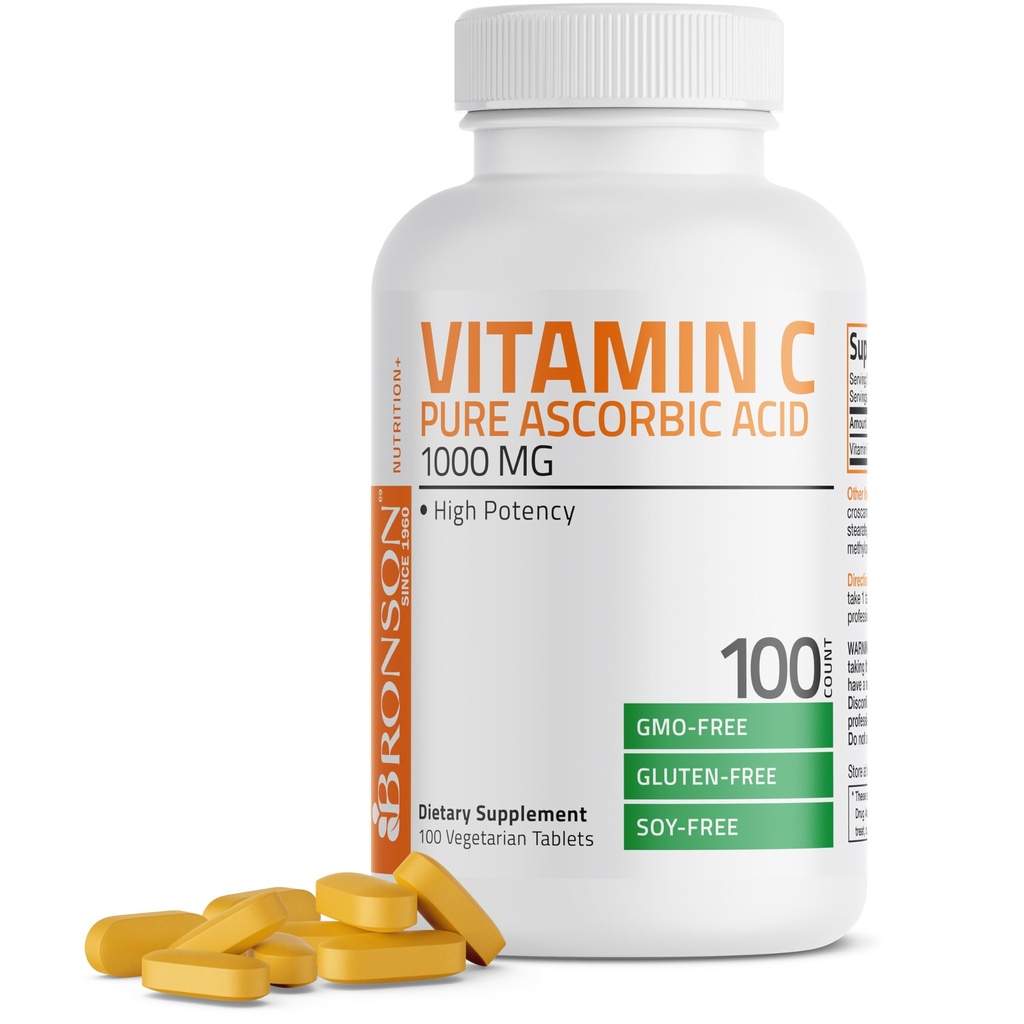 Bronson 비타민 C 1000mg 우수한 비 GMO 아스코르브산 정제, 100 조사