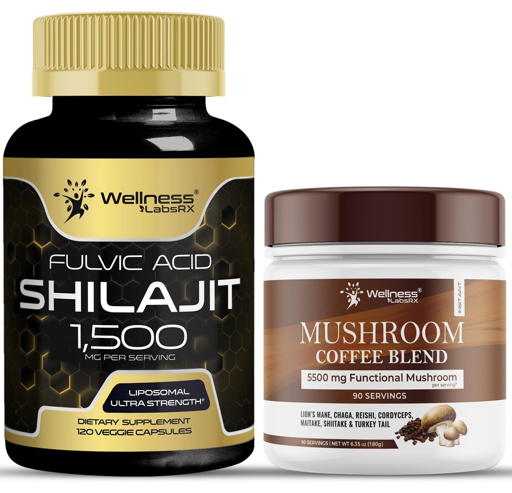WELLNESS LABSRX Shilajit 순수한 Himalayan 캡슐 15,000mg - 버섯 커피 혼합