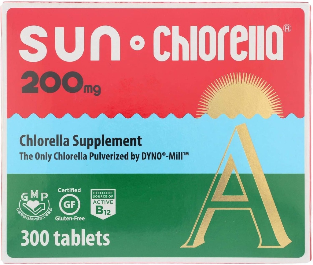 SUN CHLORELLA - Chlorella 보충교재, 비타민 풍부하고 Vegan-Friendly 정제 (200 Mg - 300 ct)