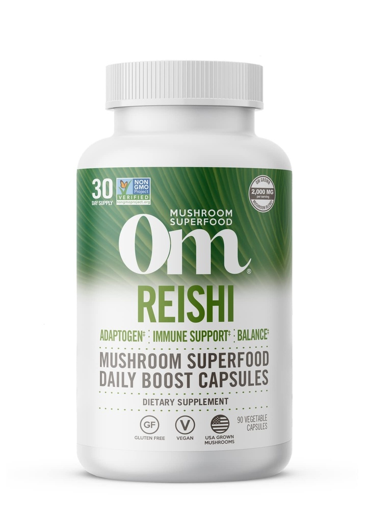 OM MUSHROOM SUPERFOOD Reishi 버섯 캡슐 Superfood 보충교재, 90의 조사, 30의 일, 응력 기복과 면역력을 위한 유기 Adaptogen