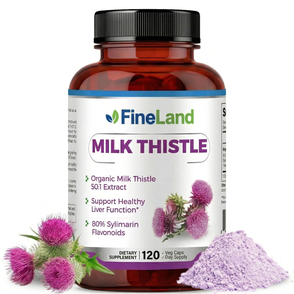 FineLand 우유 이틀 알약 50 : 1 추출물 - 120 Vegan 캡슐 - 80 % Silymarin Flavonoids와 20,000 mg Strenght - 간 및 산화 지원 | 50X 농축 씨앗 추출물 - 미국에서 만든 비 GMO