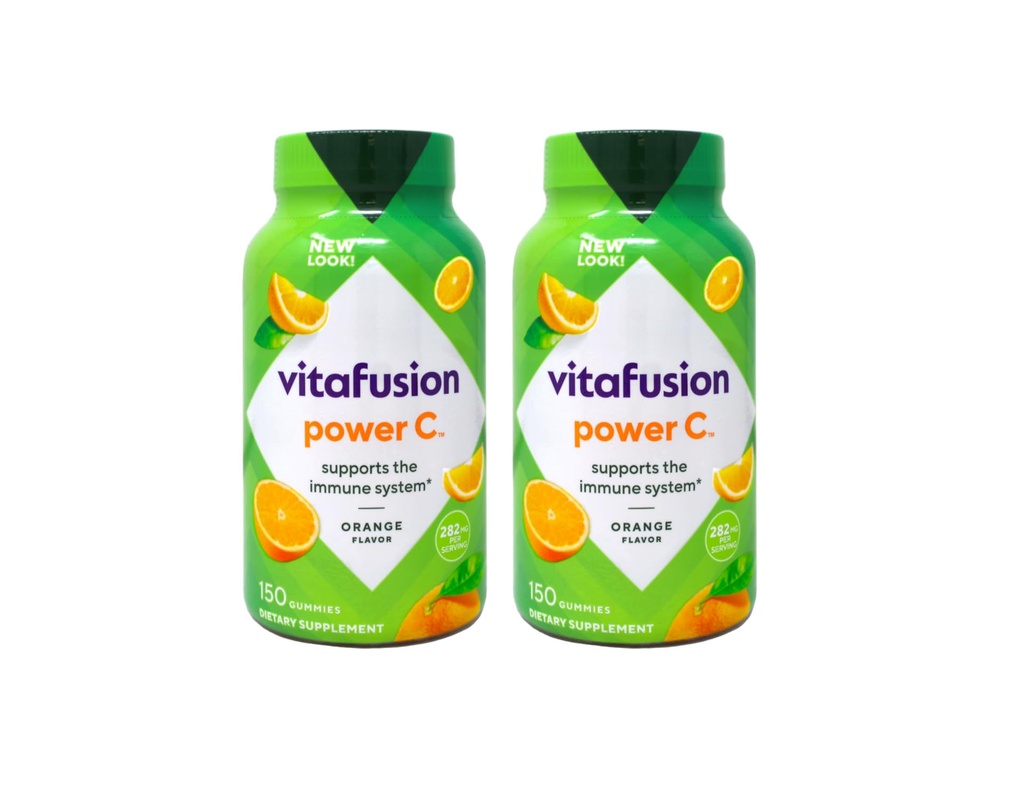 Vitafusion Power C 성인 비타민 거미, 면역 지원, 자연적인 오렌지 150 ea (포장 2)