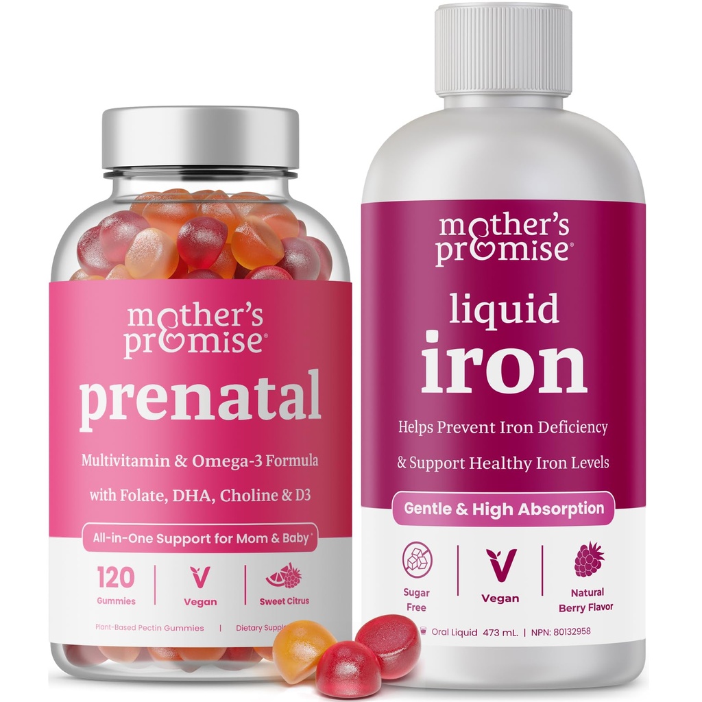 어머니의 약속 Prenatal Gummies & 액체 철 뭉치