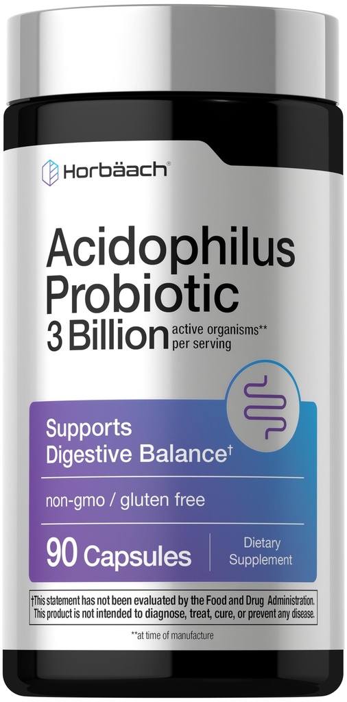 Horbäach Probiotic for Women & Men's Digestive Health | 3 억 CFU | 90 캡슐 | 비 GMO & 글루텐 무료