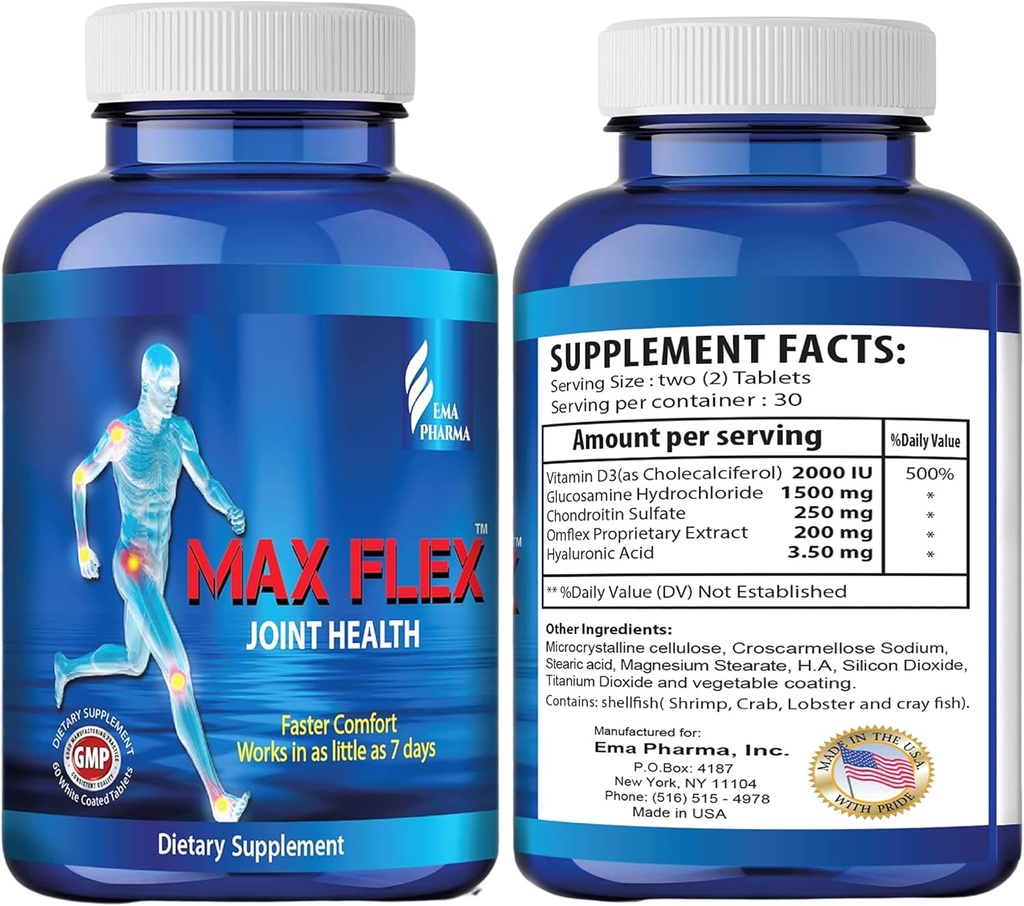 MAX FLEX UC II, 공동 건강을위한 콜라겐 보충 – Glucosamine, Chondroitin과 고급 공동 지원 보충, 심황으로 관절 염증 완화 - 글루텐 무료 - 60 정제, 2 정제 / 일