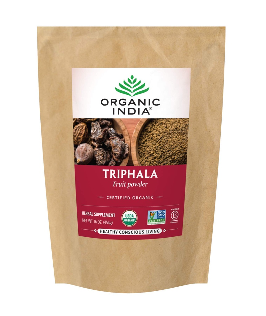 Organic India Triphala - Amla, Bibhitaki, Haritaki, Digestion & Colon Support, Immune System Support, Adaptogen, Vegan, USDA 인증 유기농 - 1 lb 백