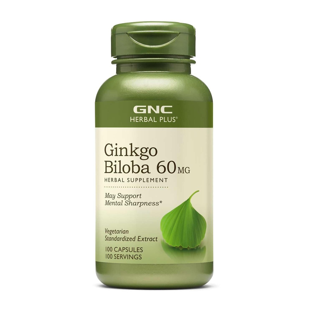 GNC 초본 플러스 Ginkgo Biloba 60mg 보충교재, 채식주의자, 지원 정신 Sharpness, 100개의 서빙