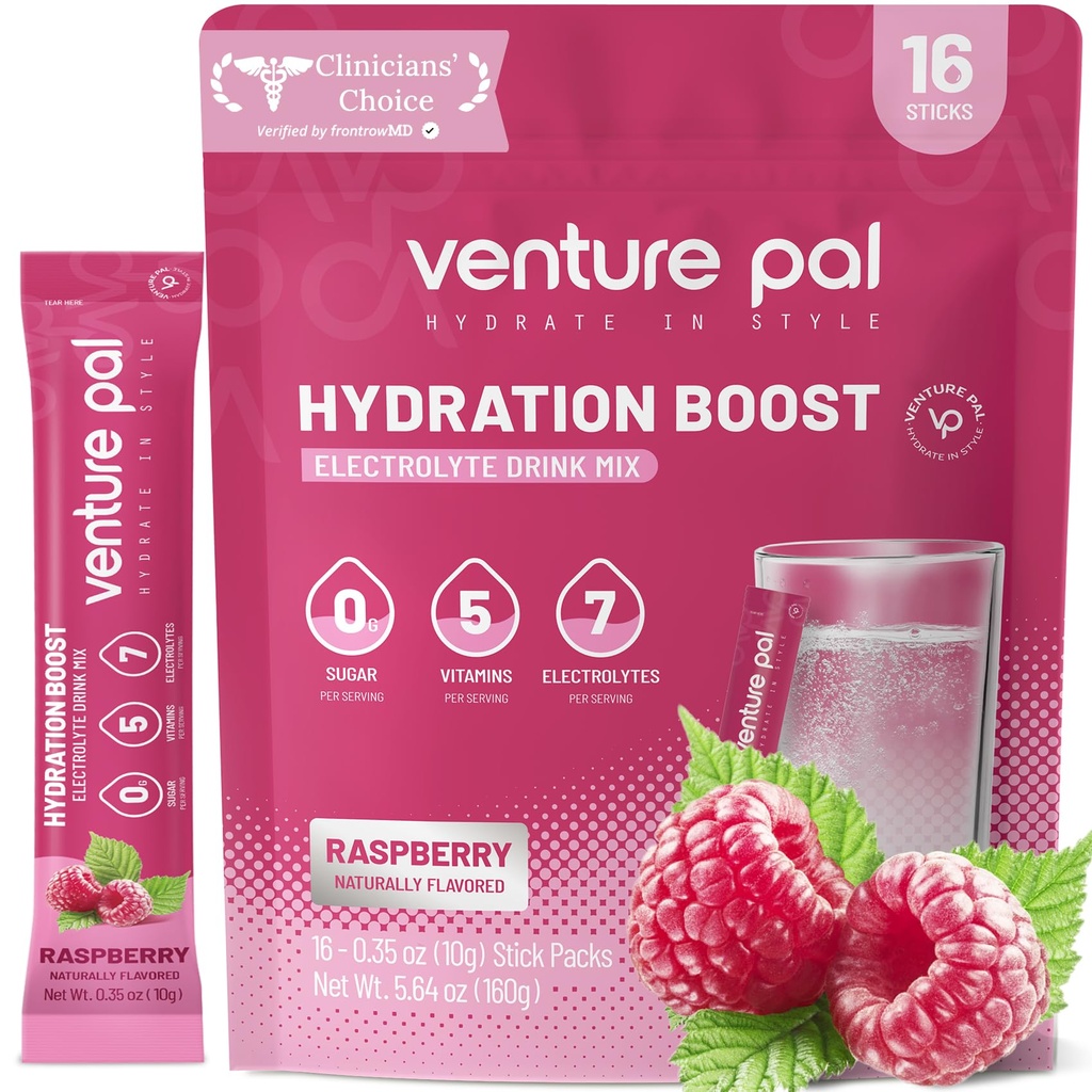 벤처 Pal Sugar Free Electrolyte Powder Packets - Rapid Hydration & Party Recovery 용 액체 일일 IV 음료 믹스 | 5 비타민 & 7 일 전동| Keto Friendly | Non-GMO | 인증 Vegan | 16 스틱