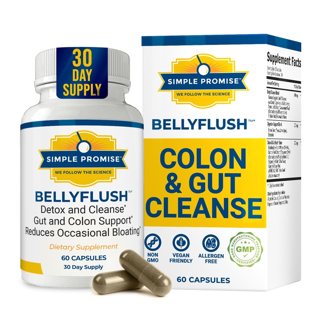 BellyFlush - 밀크 이틀 및 벤토나이트 클레이와 젠틀 콜론 및 Gut Cleanse 보충 - 대체, Debloat, Digestive Detox & Flushing - 60 캡슐 지원
