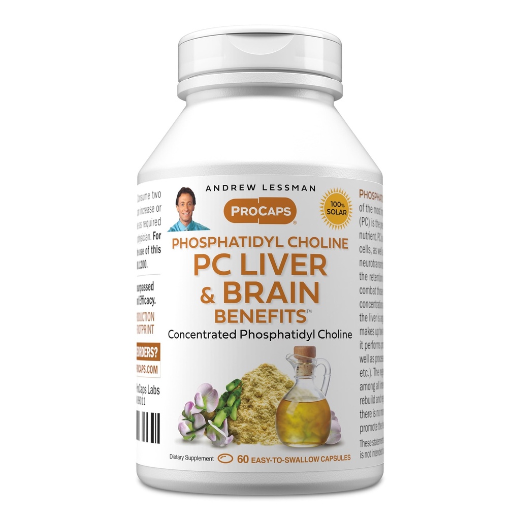 ANDREW LESSMAN PC Liver 및 Brain Benefits 60 Softgels - Phosphatidyl Choline, 건강한 간과 뇌 구조를위한 가장 중요한 빌딩 블록, 기능. 첨가물 없음. 쉽게 삼키기 Softgels