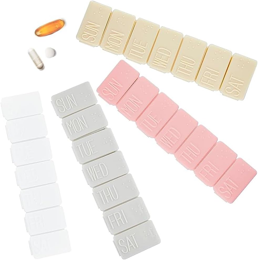 4Pack 주간 알약 조직자, 작은 7 일 알약 상자 물고기 기름을 위한 매일 알약 상자, 칼슘 정제 보충교재 및 다른 비타민 알약