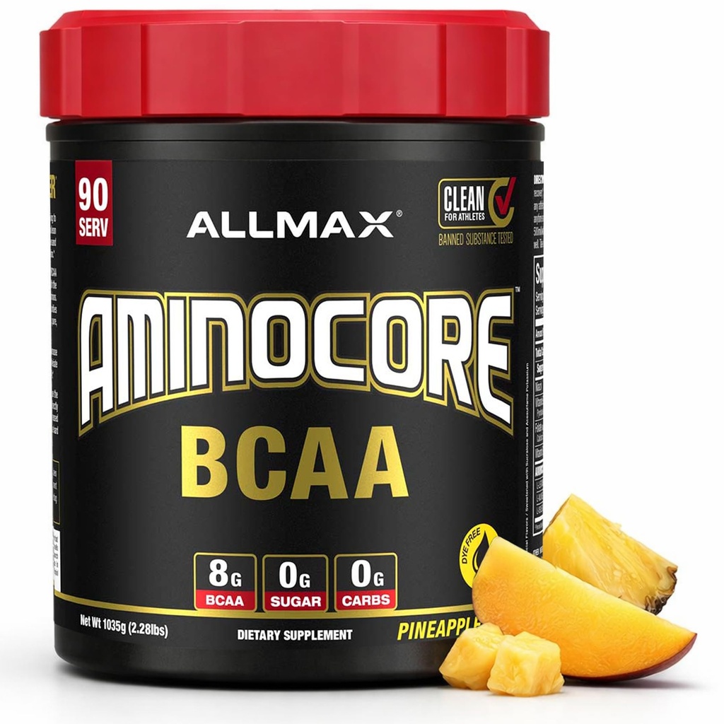 ALLMAX 영양 AMINOCORE BCAA, 파인애플 망고 - 945 g 분말 - 봉사 당 분지된 사슬 아민 산의 8.18 그램 - B 비타민과 - 충전물 없음 또는 비 비타민 아미노 - 설탕 자유로운 - 90의 서빙