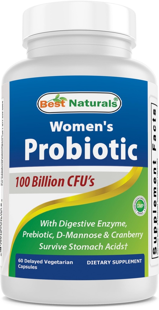 여성 100 억 CFU를위한 최고의 자연 Probiotics - 10 Strains + Prebiotics Fiber + Digestive Enzyme Blend + Women 's Health Herbal Blend - 면역, 소화 및 구트 건강 - 60 Deleyaed Capsules