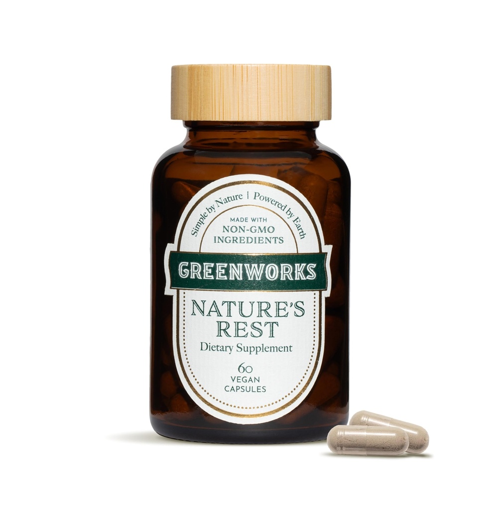 Greenworks Nature's Rest Melatonin Free Sleep Aid - Ashwagandha & Valerian Root와 유기농 초본 보충 - 채식 캡슐, 60 카운트.
