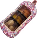 Bling Pill 주최자 - Purse를위한 귀여운 컴팩트 알약 상자 - Sparkling Design이있는 세련된 알약 케이스 - 여행 친화적 인 의약품 홀더 - 슬라이드 인 / 아웃 디자인 알약 주최자 (Pink)