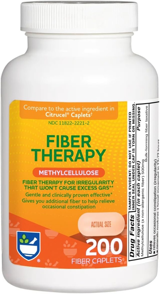 Rite 보조 섬유 치료 수용성 섬유 보충교재 200의 모자, 500mg Methylcellulose, 변비를 위한 Laxatives, 성인을 위한 섬유 알약