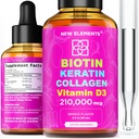 액체 Biotin Keratin 교원질 펩티드 & 머리 성장 MCT 기름 하락을 위한 비타민 D3 210,000mcg – 머리 피부와 못을 위한 강력한 공식, 여자 & 남자를 위한 가장 진보된 머리 성장 보충교재