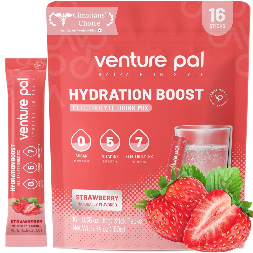 벤처 Pal Sugar Free Electrolyte Powder Packets - Rapid Hydration & Party Recovery 용 액체 일일 IV 음료 믹스 | 5 비타민 & 7 일 전동| Keto Friendly | Non-GMO | 인증 Vegan | 16 스틱