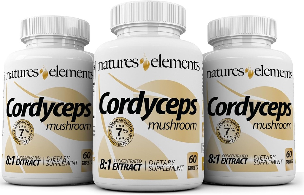 Cordyceps 버섯 - 8 : 1 추출물 - 1000mg 서빙 당 - 3 팩 - Immune, 호흡 및 신장 건강 지원 - 180 정제 - Non-GMO, 글루텐 프리