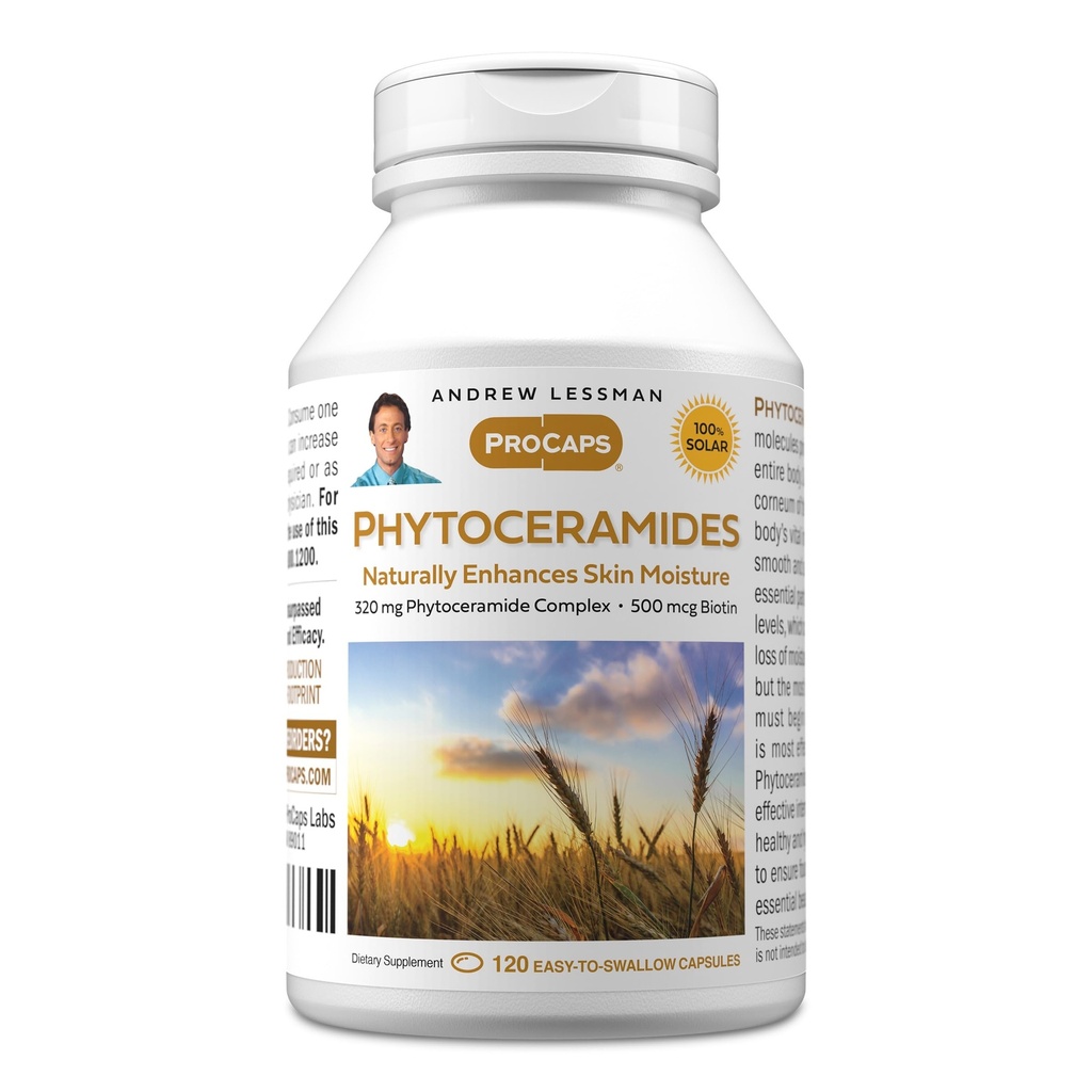 Biotin 120 Softgels와 함께 ANDREW LESSMAN Phytoceramides - 피부의 생생한 자연 내부 Moisturizer. Naturally Enhancs Soft, Smooth, 레이디언트 스킨. 첨가물 없음. 작은 쉽게 삼키기 Softgels