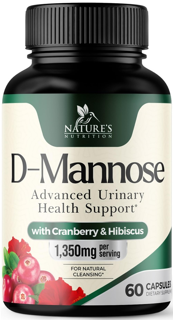 D-Mannose 보충교재 1,350 Cranberry & Hibiscus를 가진 mg - 효과적인 빠르 행동은, 자연적인 방광을 위한 불순물, 여성과 남자를 위한 Urinary Tract 건강 지원, 비 GMO, 채식주의자, 60의 캡슐을 녹습니다