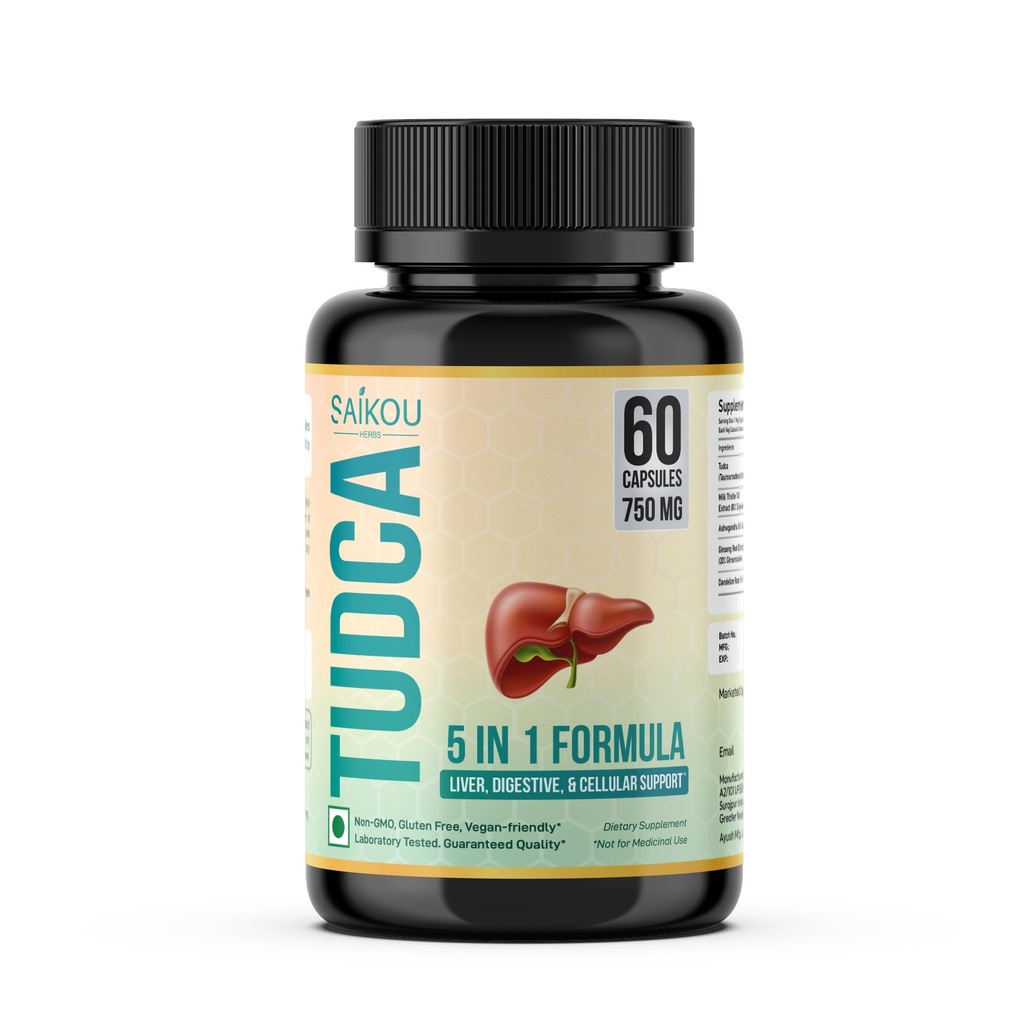 TUDCA (Tauroursodeoxycholic 산성) 750mg - 우유 이틀, Ashwagandha, Dandelion 및 Ginseng - 60 서빙