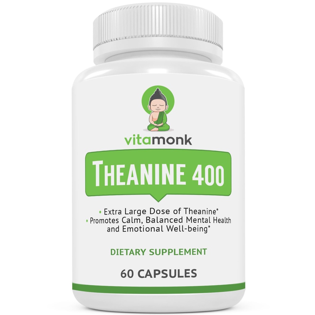 VitaMonk L Theanine 400mg 보충교재 - 인공적인 충전물 없음을 가진 L Theanine 400mg - 여분 힘 L Theanine 보충교재 - Ltheanine 60의 캡슐