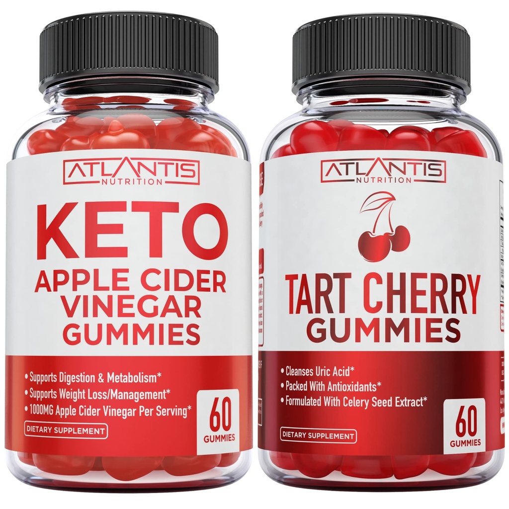 60 Keto Apple Cider Vinegar Gummies 고급 체중 감량 + 60 Tart Cherry Gummies 셀러리 씨앗 추출물