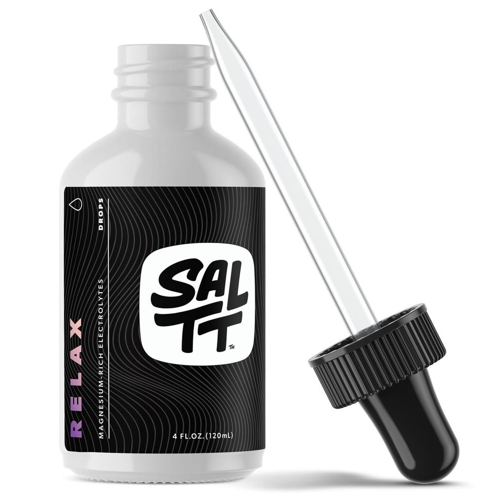 SALTT Relax 마그네슘 드롭 - 이오니아 마그네슘 염화물 w / 나트륨, 칼륨, 일체형 - Trace Minerals Drops - 글루텐 무료, 설탕 무료, Keto Friendly - Utah의 Great Salt Lake - 120ml Dropper