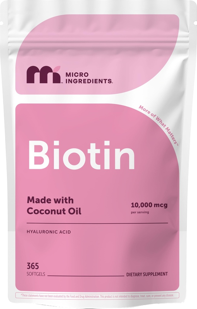 마이크로 성분 Hyaluronic 산을 가진 Biotin 10,000 mcg 봉사 당 25 mg | 코코넛 기름으로 만드는 | 365 Softgel | 일 당 1 | 1개 년 공급 | 비 GMO & 글루텐 자유로운