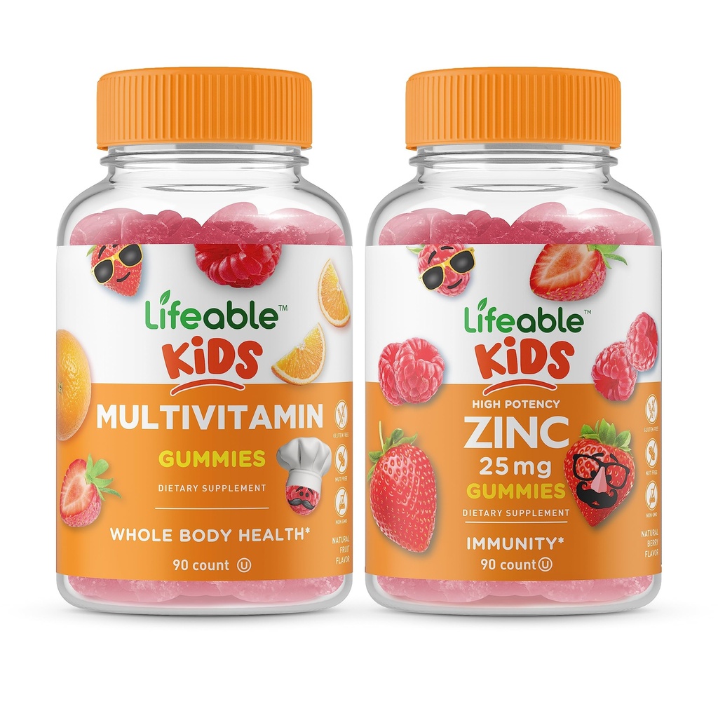 Lifeable Multivitamin 어린이 + 아연 25mg 어린이, Gummies 번들 - 훌륭한 타스팅, 비타민 보충, 글루텐 무료, GMO 무료, Chewable Gummy