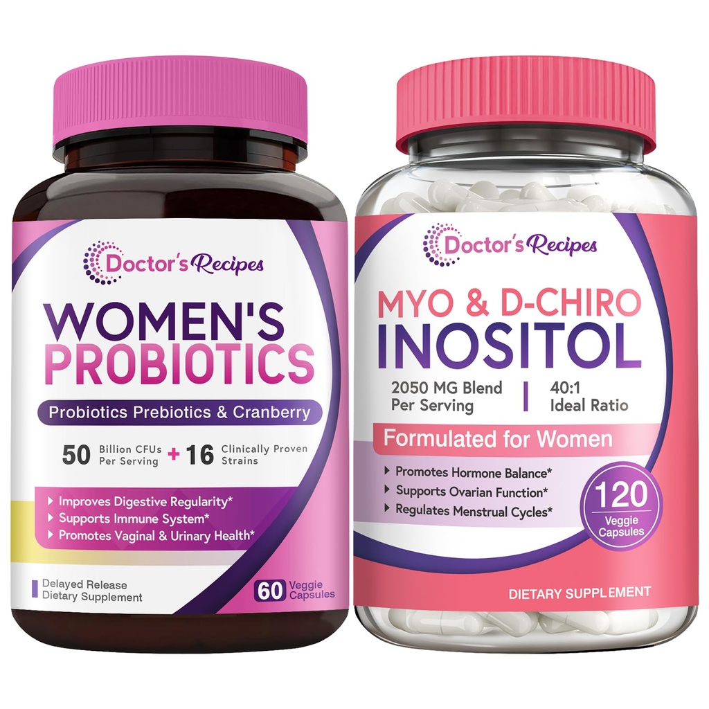 의사의 요리법 여성 프로바이오틱스 및 Inositol 번들 - Gut, Vaginal, 여성을위한 Urinary & Reproductive Health