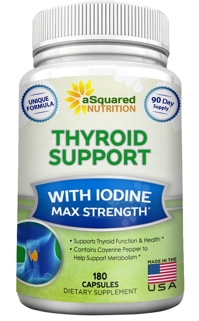 ASquared 영양 프리미엄 Thyroid 지원은 Iodine (180 캡슐)와 보충 - 최고의 초본 & 비타민 복합 알약 w / B12, Ashwagandha, Bladderwrack & Kelp - 건강한 호르몬 및 에너지를위한 헬퍼